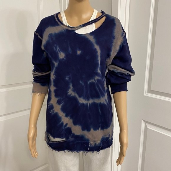 Alala Distressed Sweatshirt. Blue Tie Dye. Small. - Picture 4 of 16